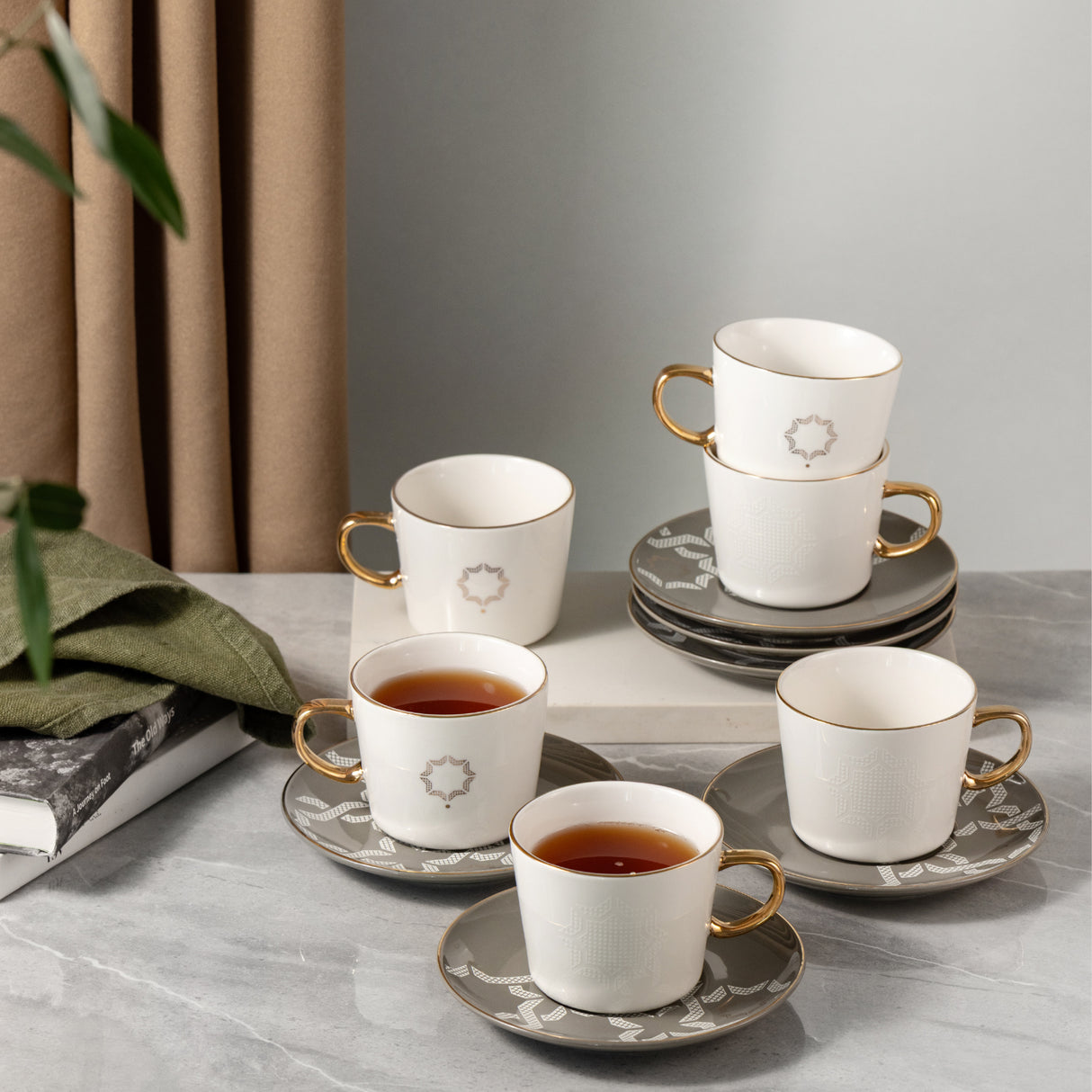 Octara - Cappuccino Set (12-Pc) - Grey & Gold