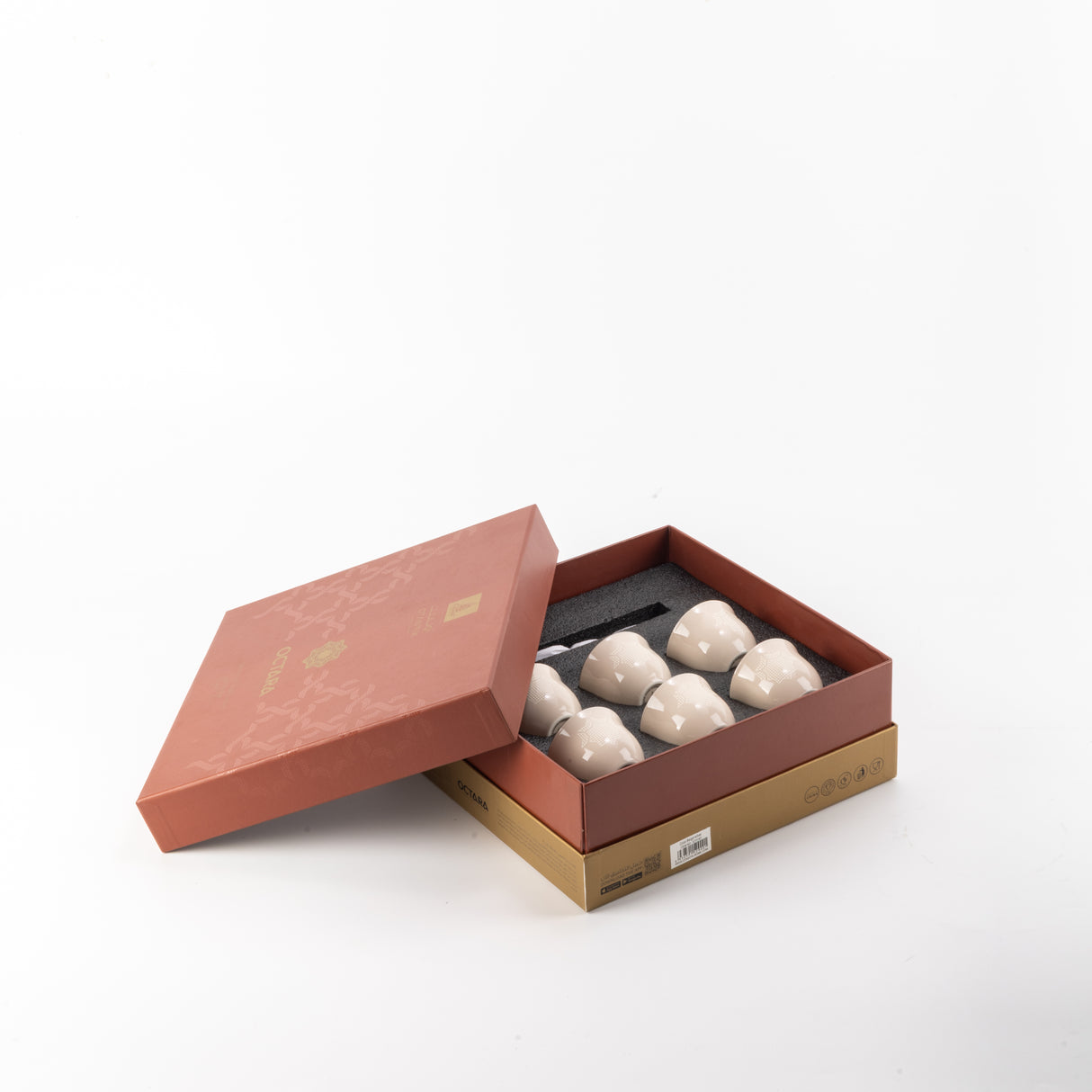 Octara - Arabic Coffee Cups With Holder - Beige & Silver