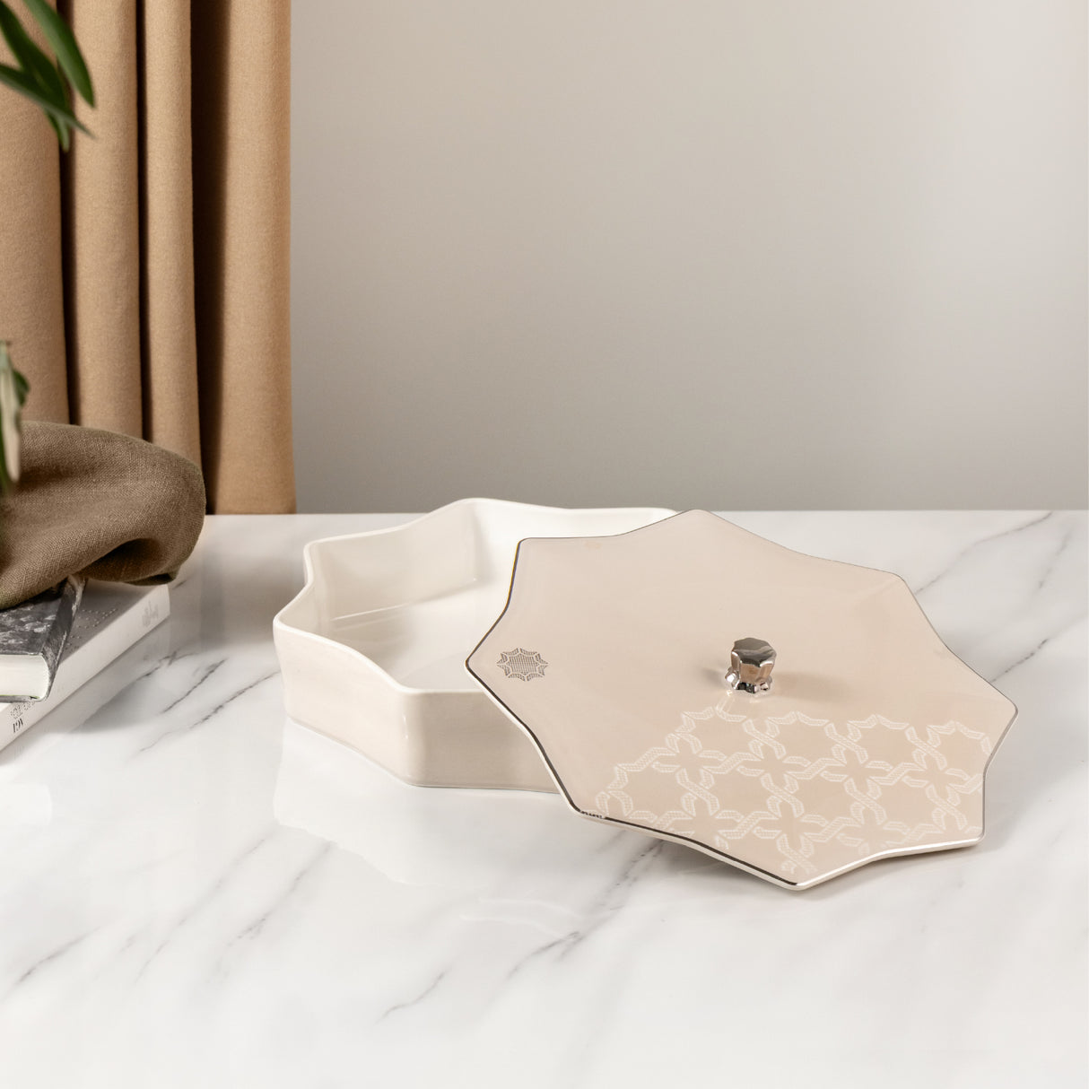 Octara - Large Decorative Canister - Beige & Silver