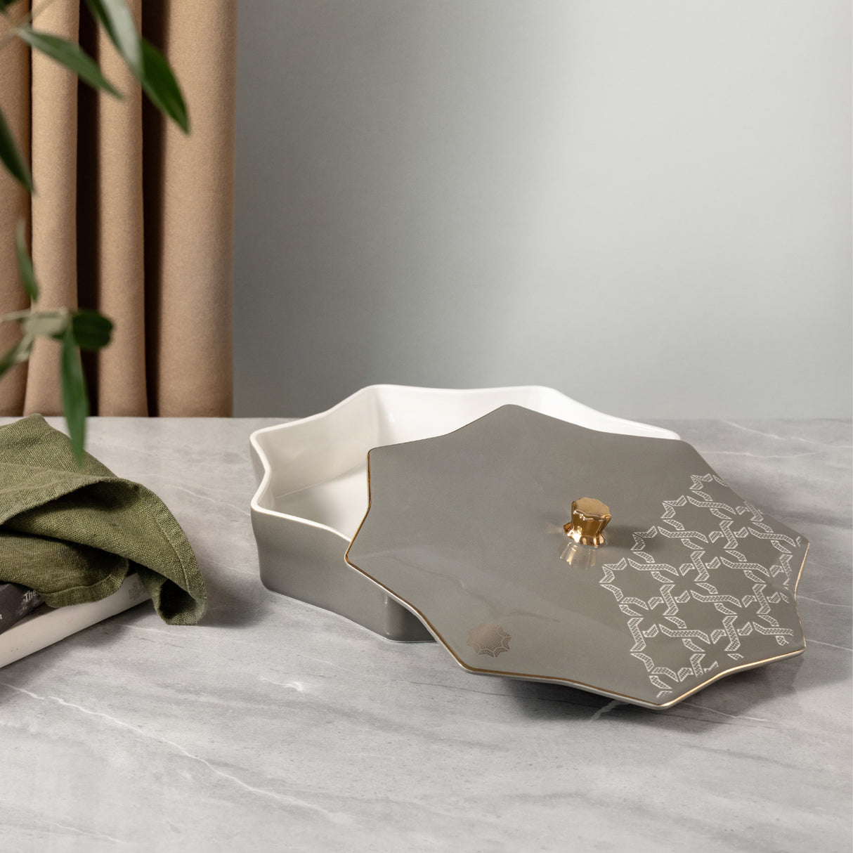 Octara - Large Decorative Canister - Grey & Gold