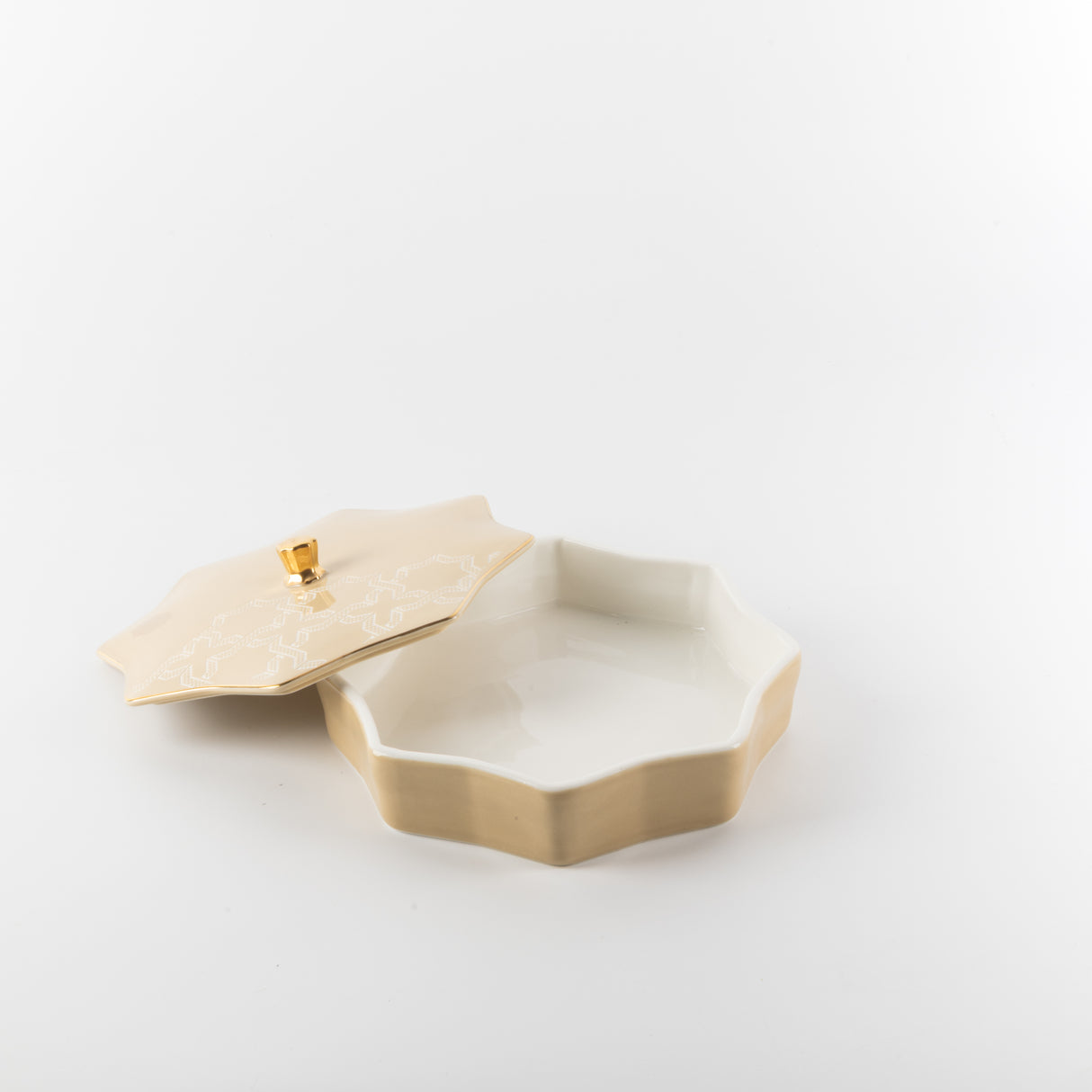 Octara - Medium Decorative Canister - Ivory & Gold
