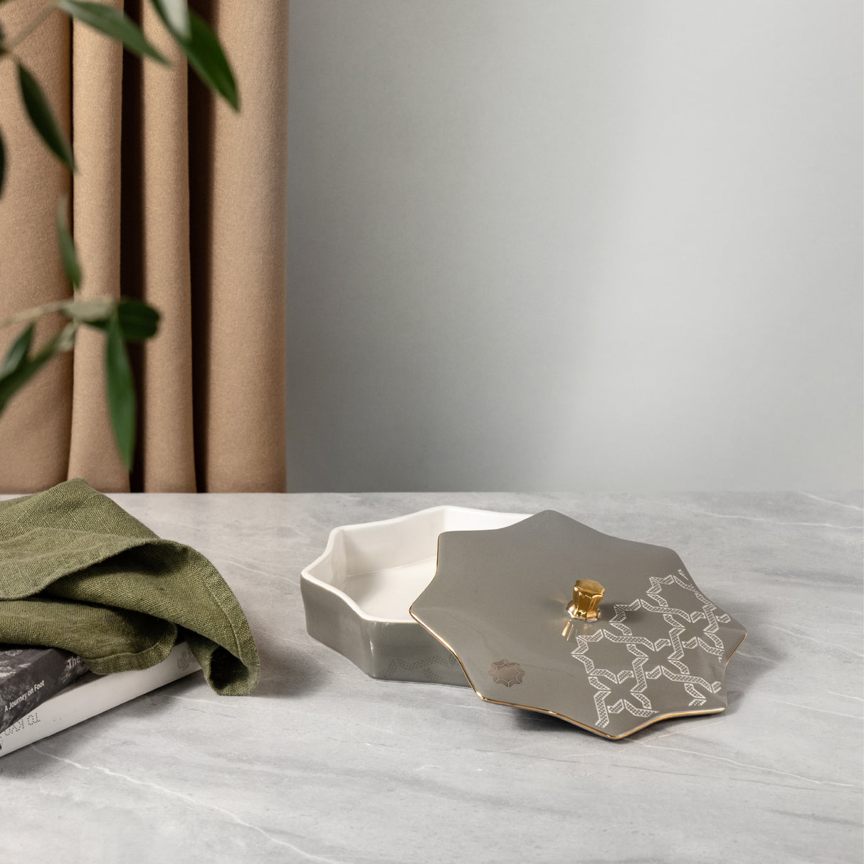 Octara - Medium Decorative Canister - Grey & Gold