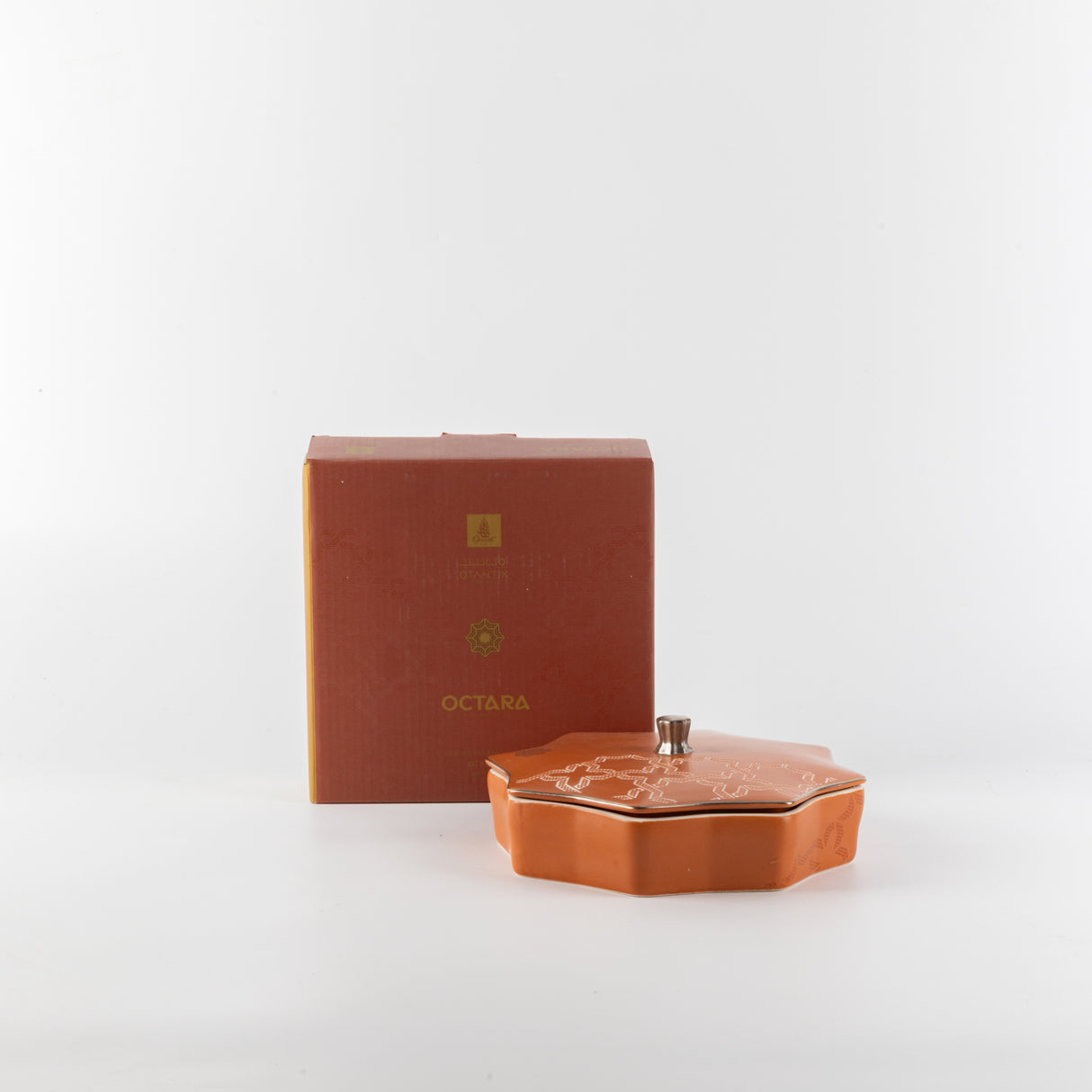 Octara - Medium Decorative Canister - Orange & Silver