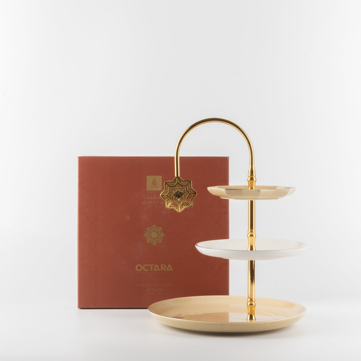 Octara - 3 Tier Plate - Ivory & Gold