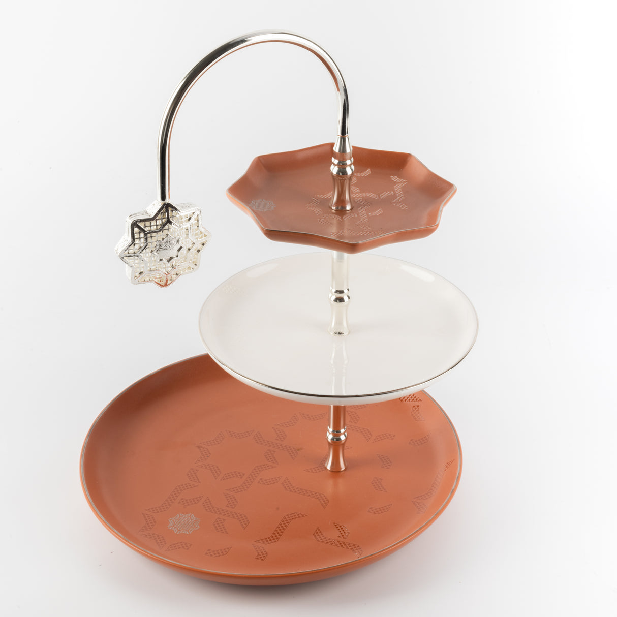 Octara - 3 Tier Plate - Orange & Silver