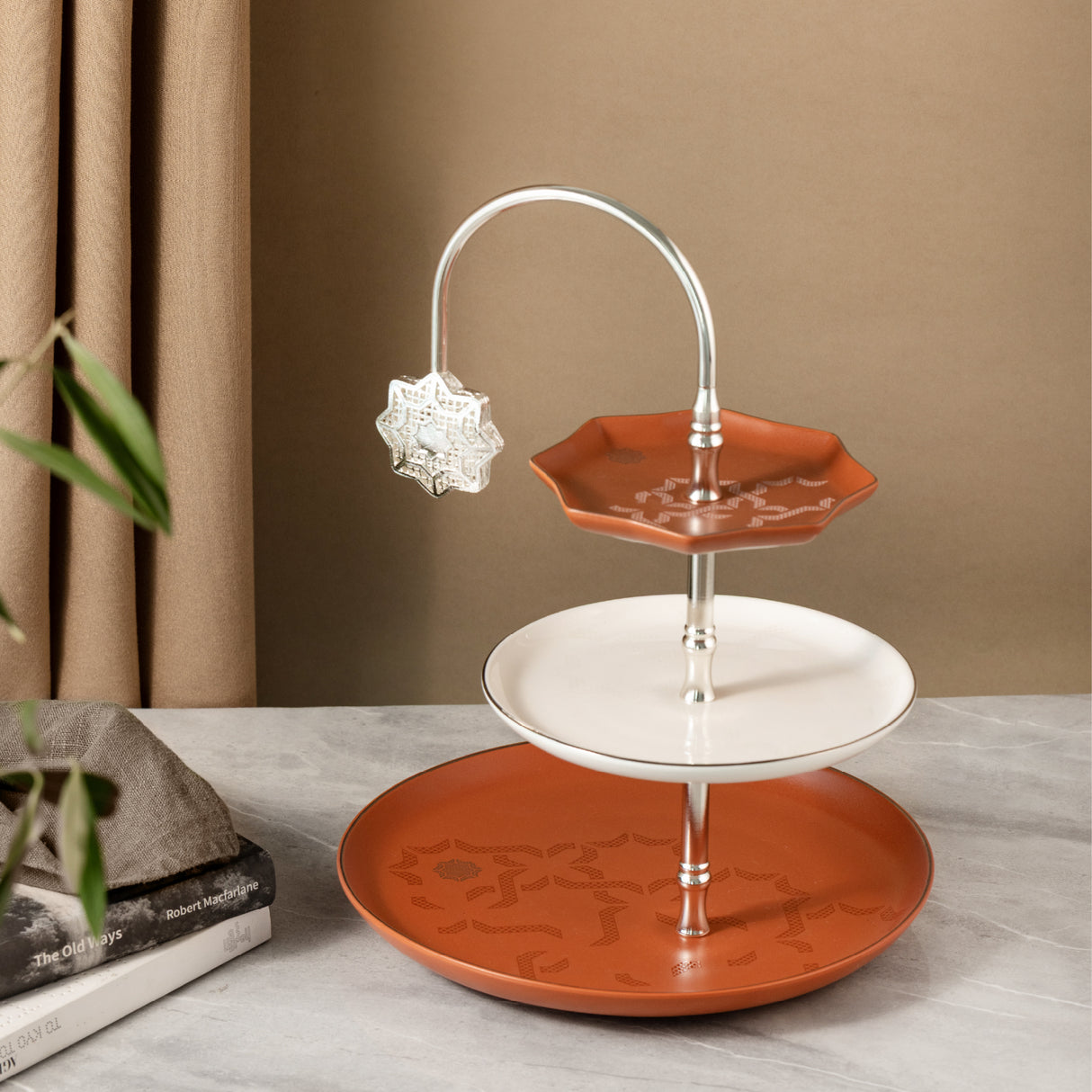 Octara - 3 Tier Plate - Orange & Silver