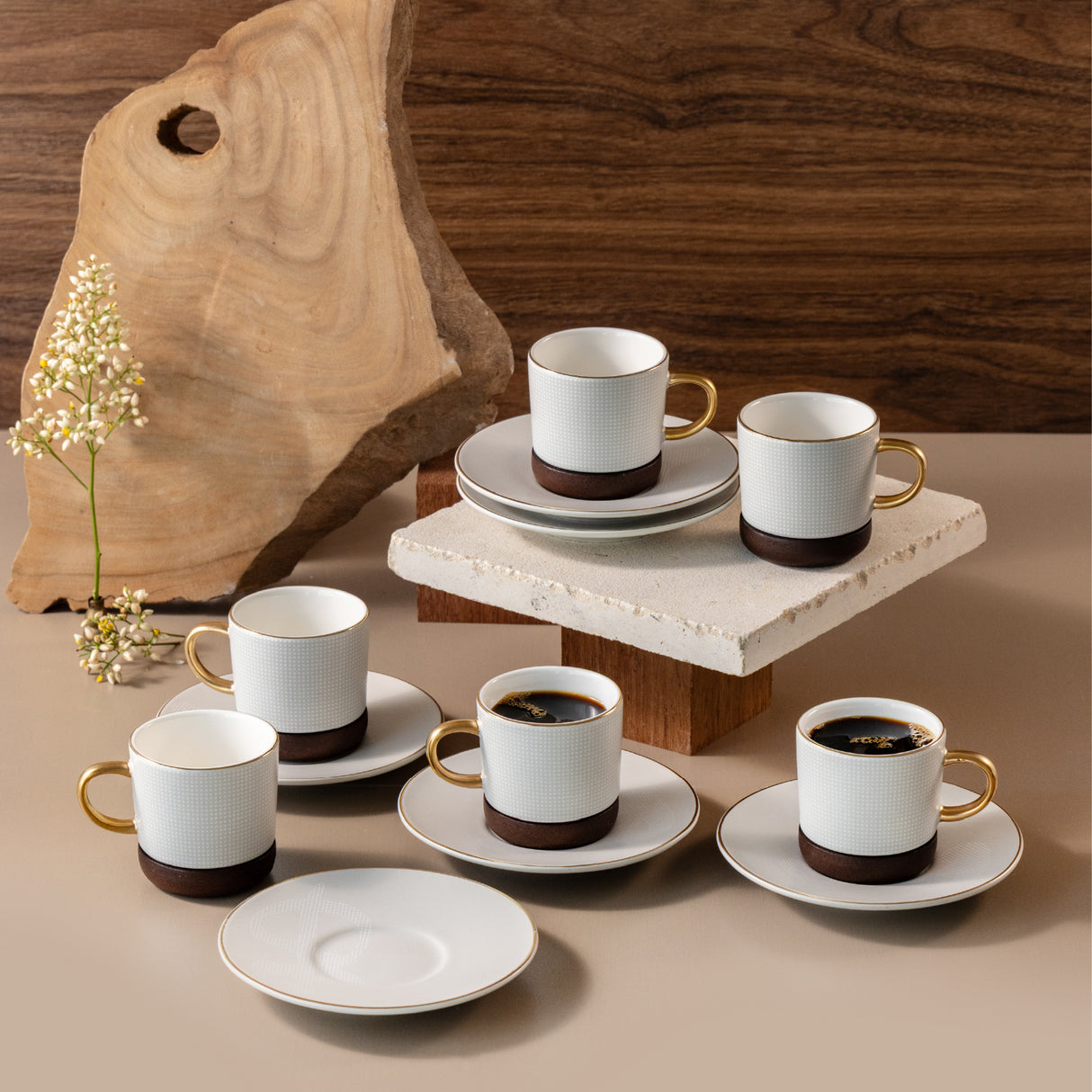 Sidrah - Espresso/Turkish Coffee Set (12-Pc) - Walnut Gold
