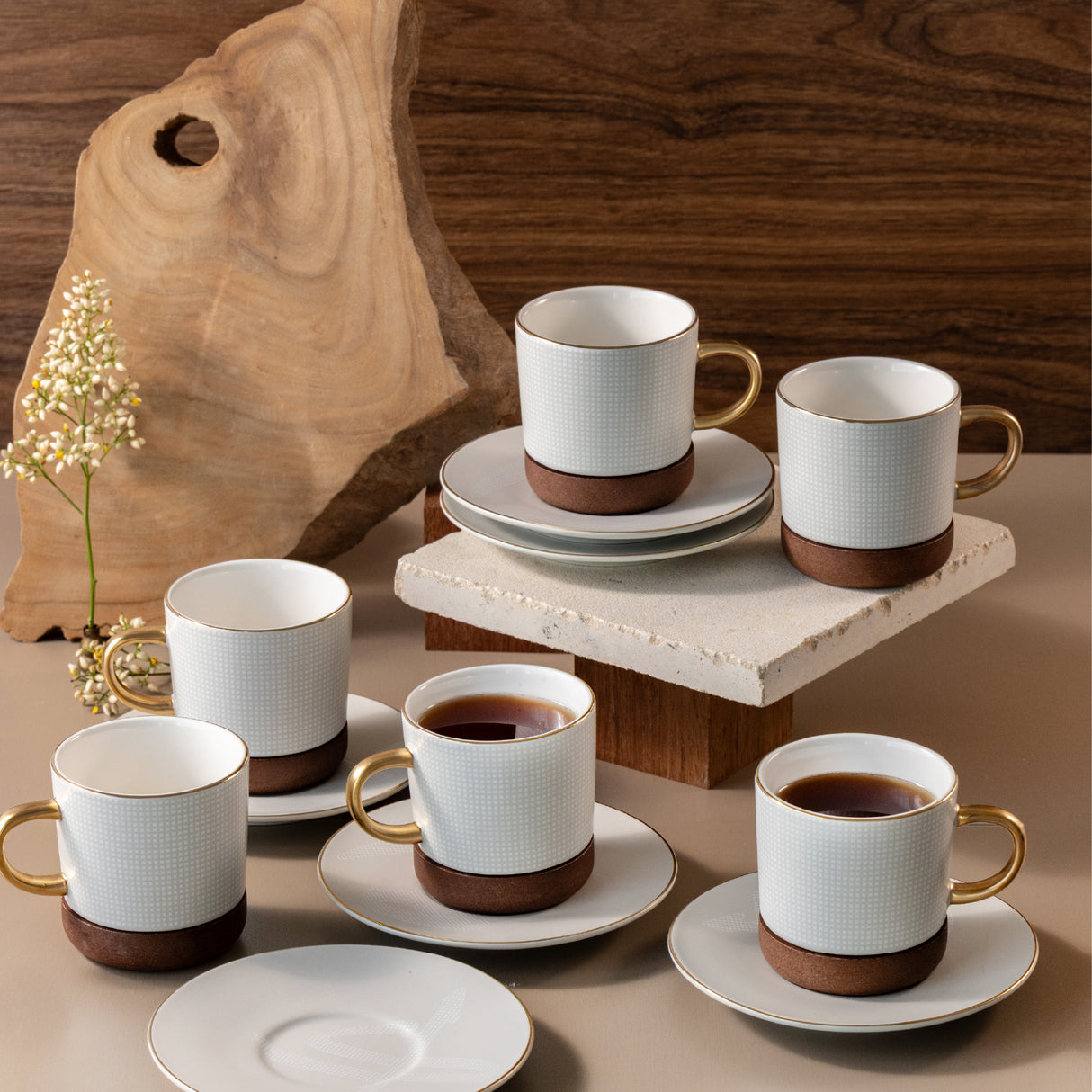Sidrah - Cappuccino Set (12-Pc) - Walnut Gold