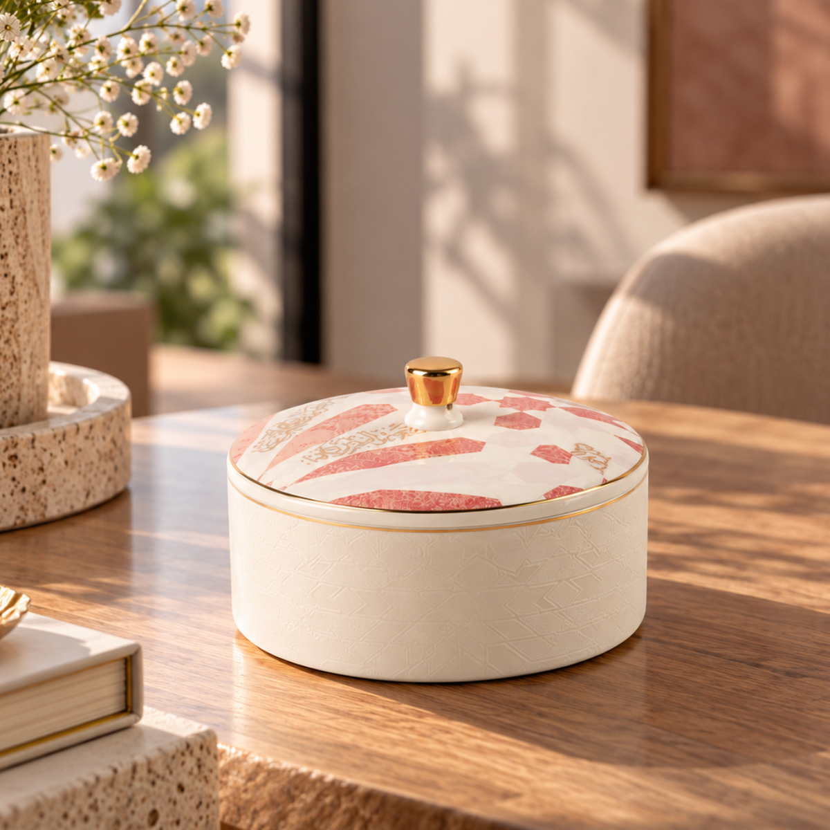 Amal - Small Decorative Canister - Pink & Gold
