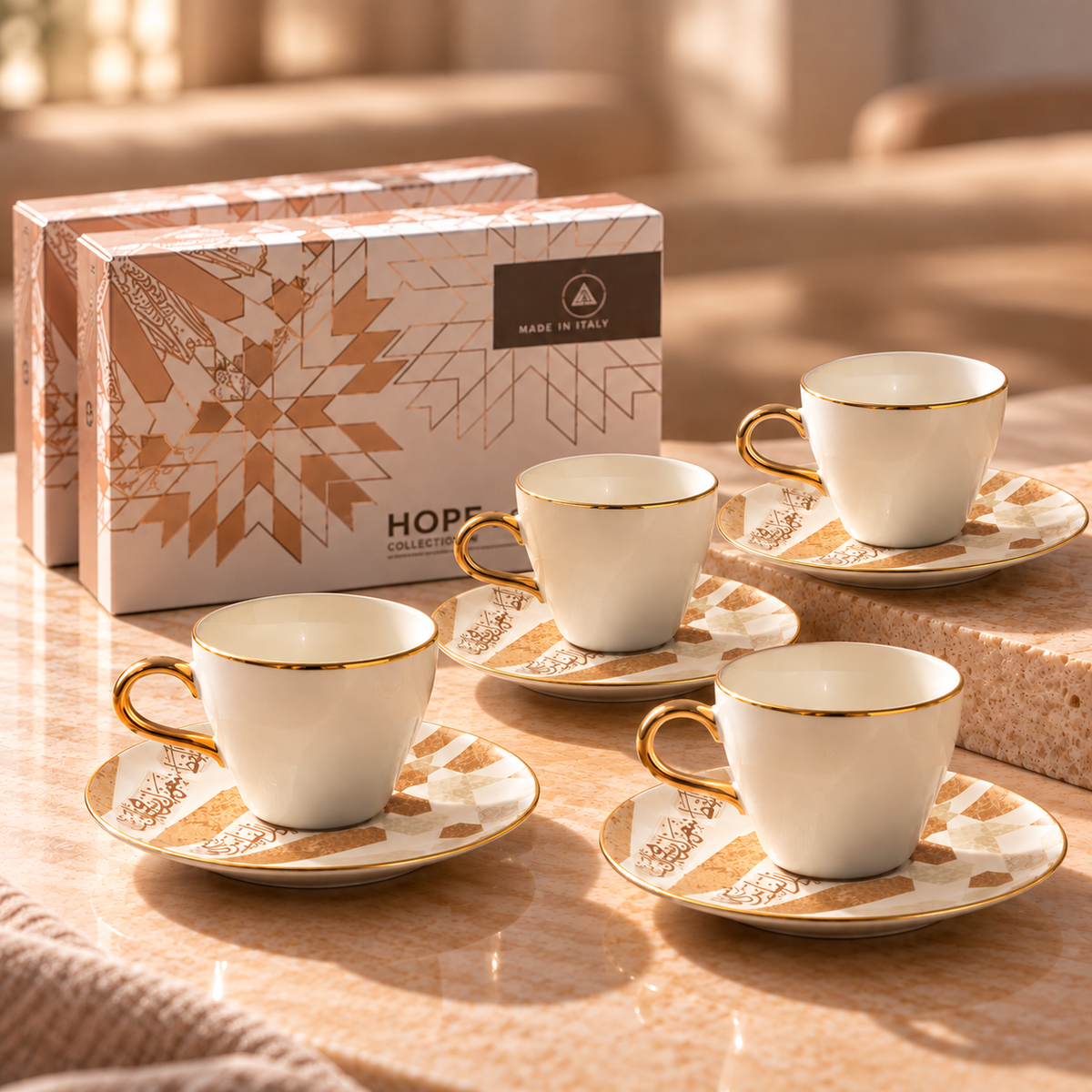 Bundle- Amal Turkish Coffee Duo (Set of 2)-Beige & Gold