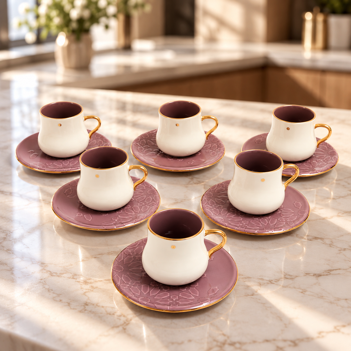 Dunes - Cappuccino Cups (12-Pc)- Purple & Gold