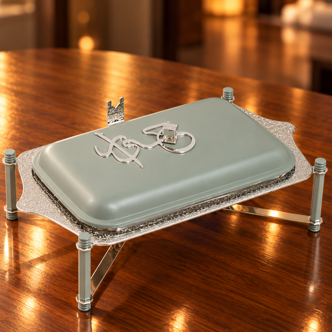 Jiwar - Medium Twin Candle Pyrex Chafer - Mint Green & Silver