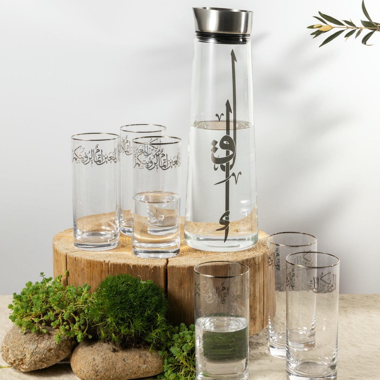 Liqa'a - Jug with 6 Tall cups - Silver
