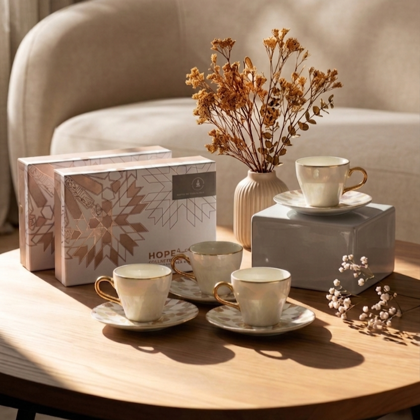 Luxury Amal Coffee Duo (Set of 2)-Beige & Gold
