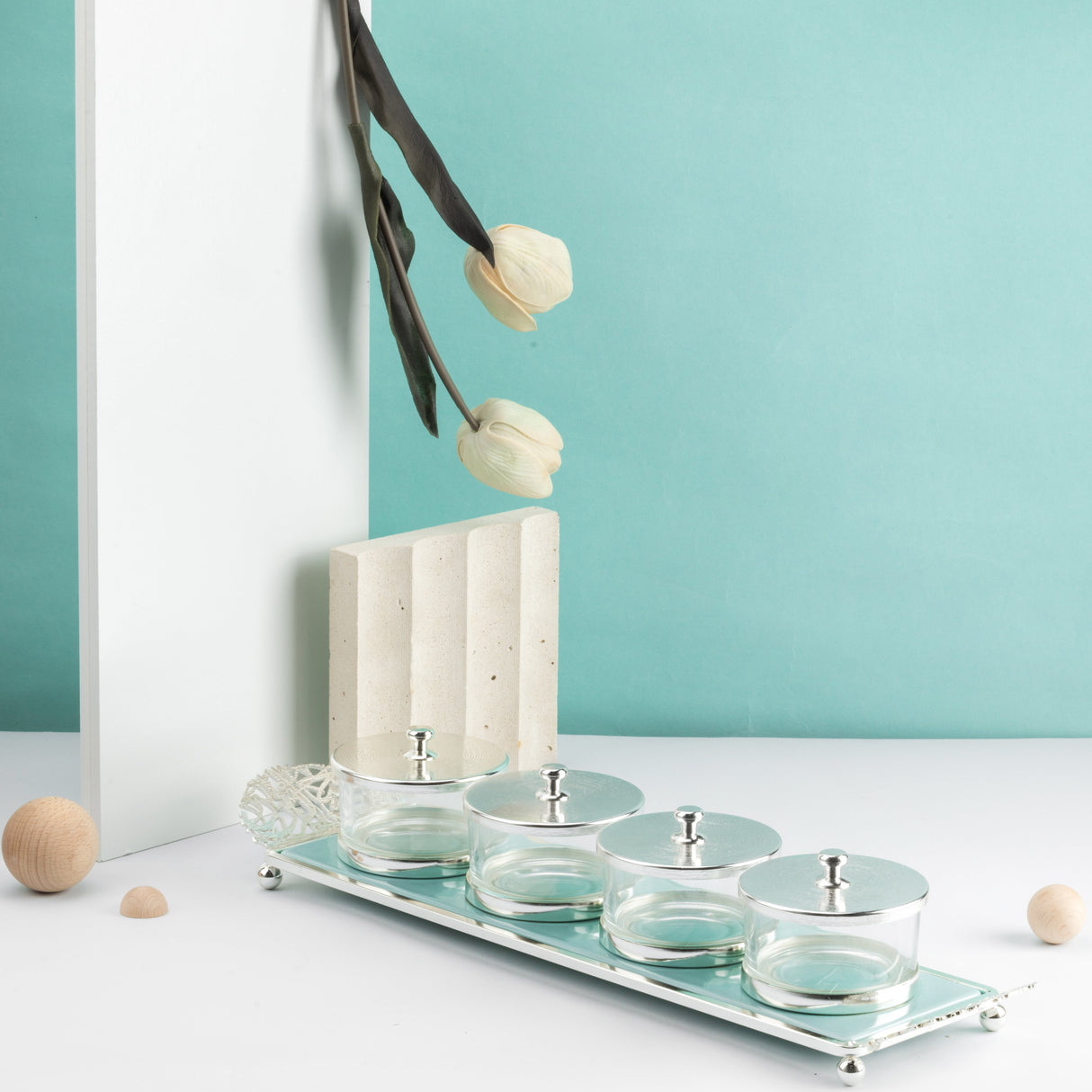 Limited Edition - Snack Serving set (4 Bowls)- Blue & Silver