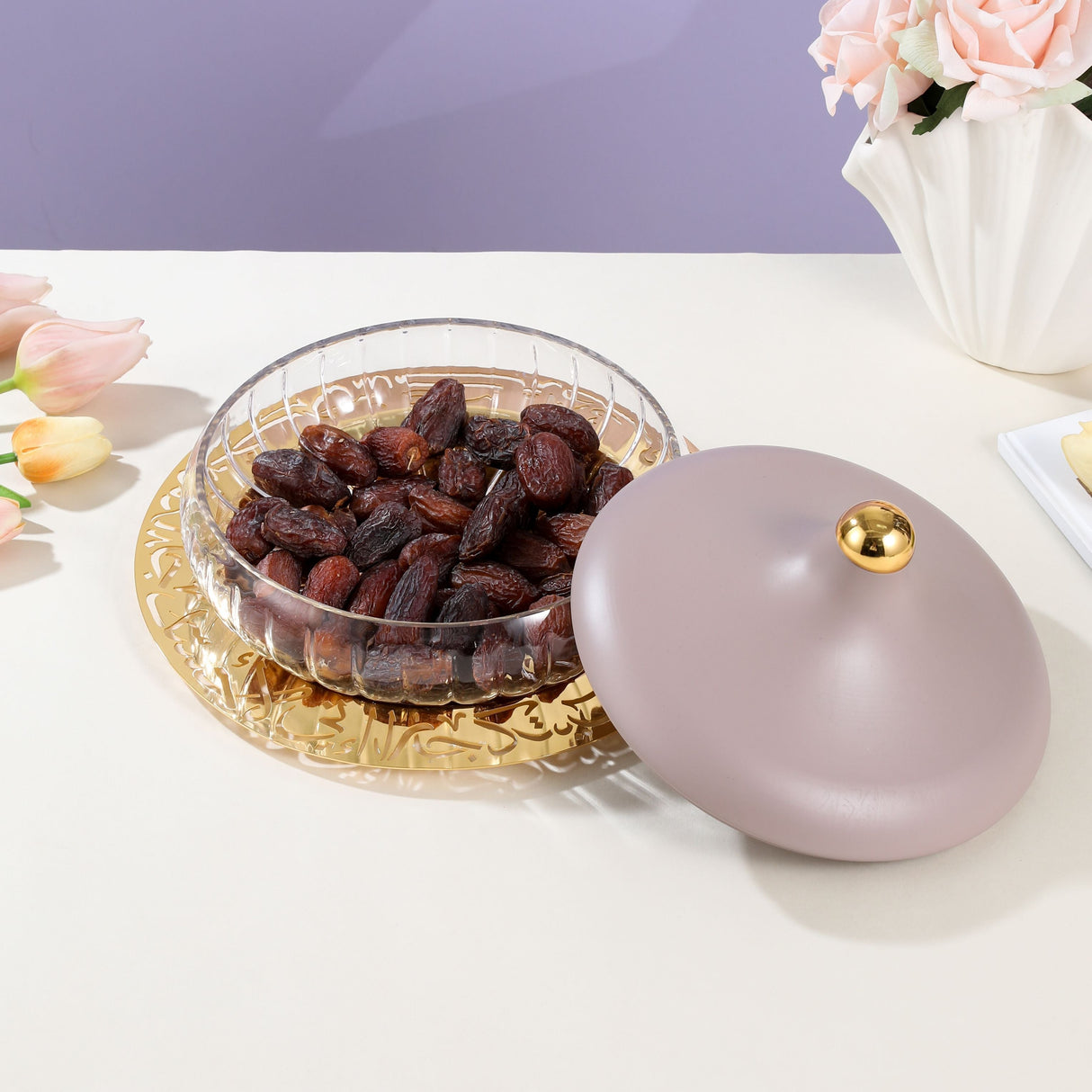 Jiwar - Large Engraved Date & Dessert Centerpiece - Lavender & Gold