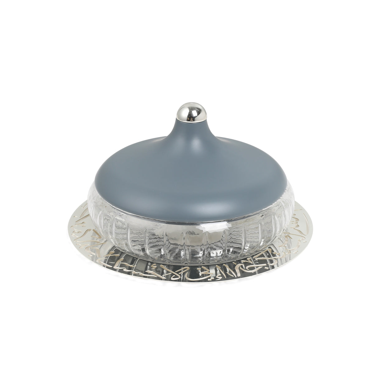 Jiwar - Large Engraved Date & Dessert Centerpiece - Haze Blue & Silver