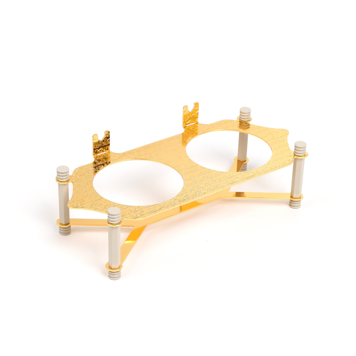 Jiwar - Dual Elegant Nut Serving Set with Engraved  Base - Beige & Gold