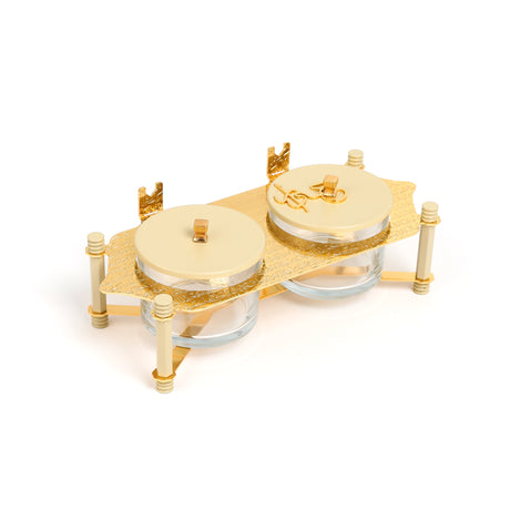 Jiwar - Dual Elegant Nut Serving Set with Engraved  Base - Ivory & Gold