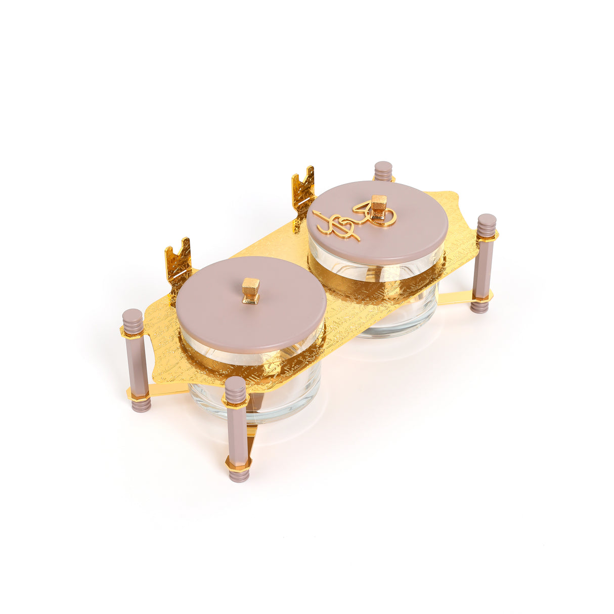 Jiwar - Dual Elegant Nut Serving Set with Engraved  Base - Lavender & Gold