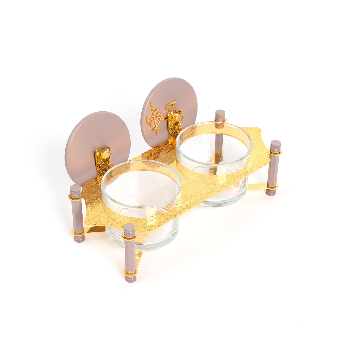 Jiwar - Dual Elegant Nut Serving Set with Engraved  Base - Lavender & Gold