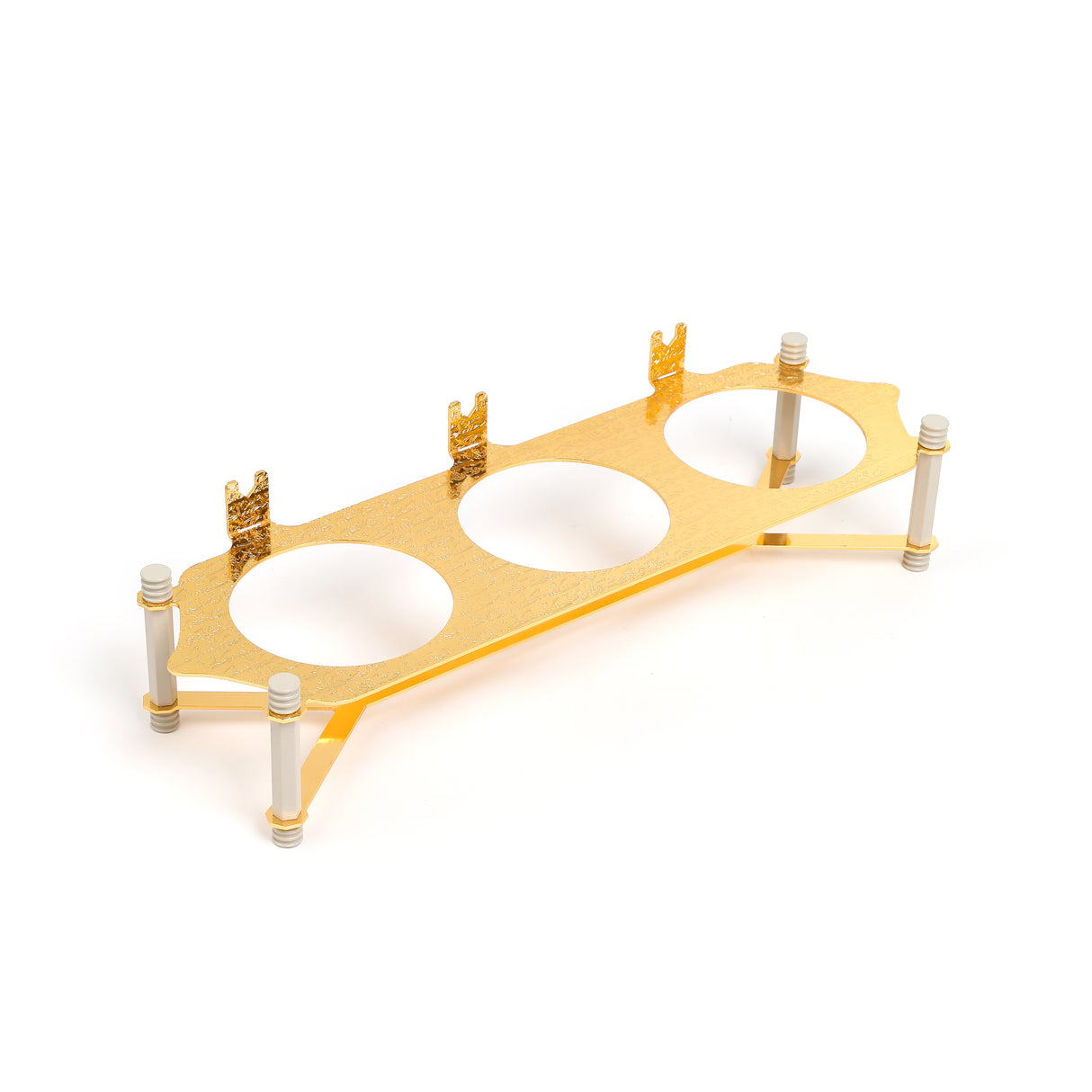 Jiwar - Triple Elegant Nut Serving Set with Engraved  Base - Beige & Gold