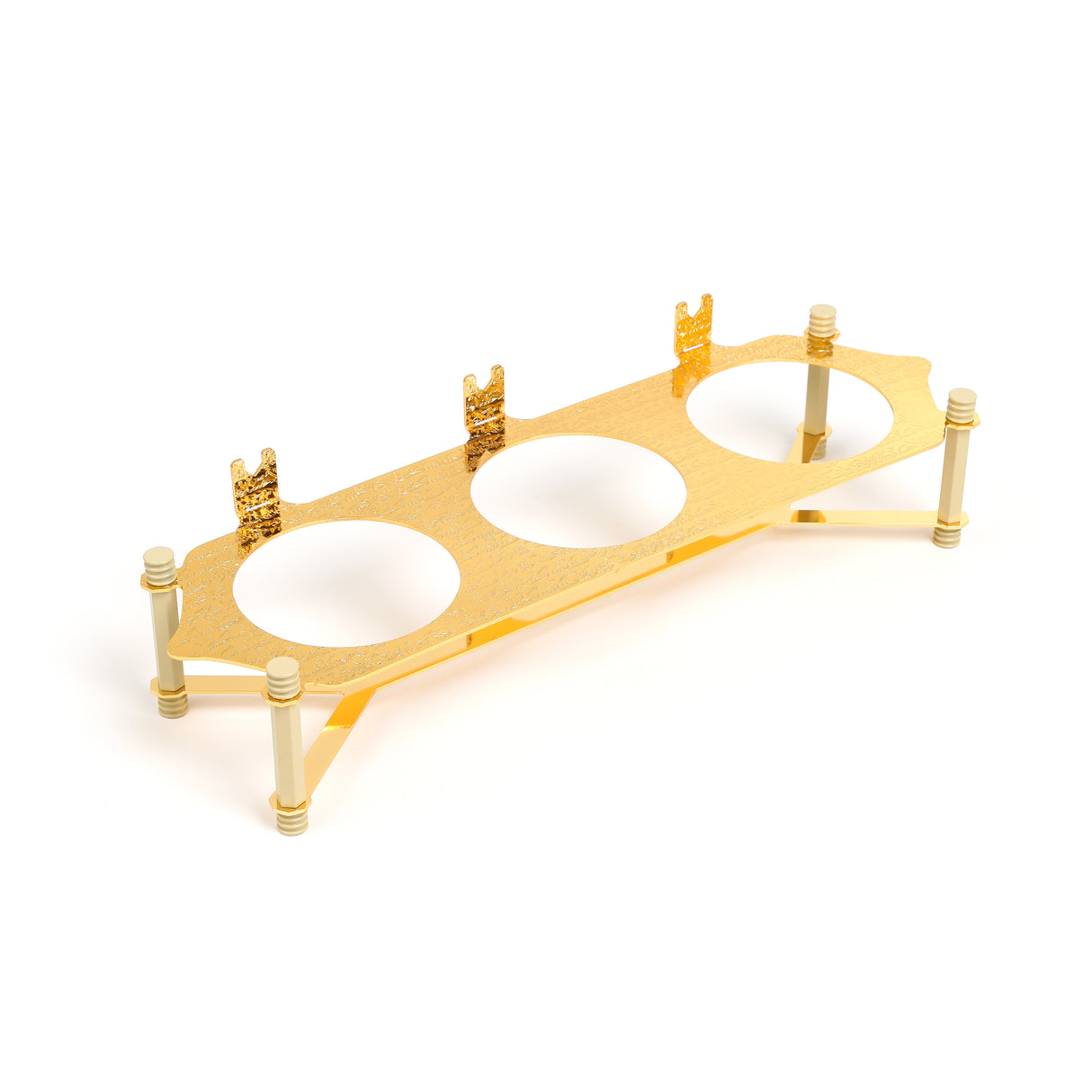Jiwar - Triple Elegant Nut Serving Set with Engraved  Base - Ivory & Gold