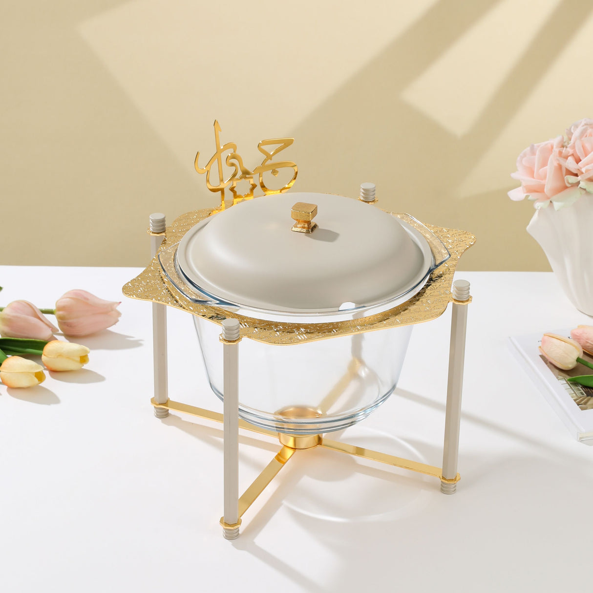 Jiwar - Deluxe Gold Engraved Soup Buffet - Beige & Gold