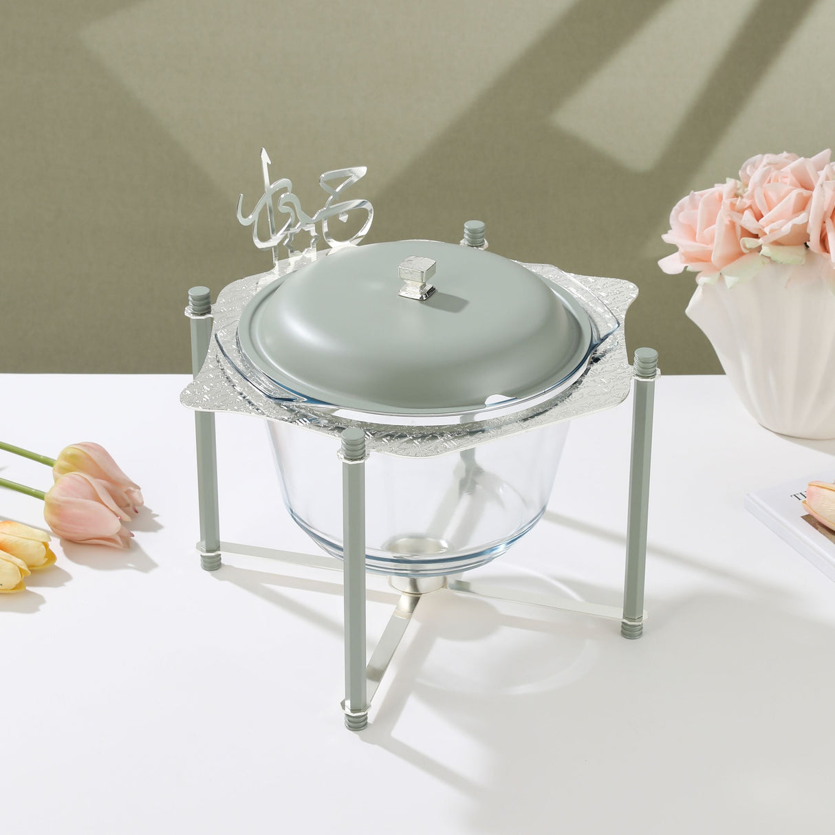 Jiwar - Deluxe Gold Engraved Soup Buffet - Mint Green & Silver