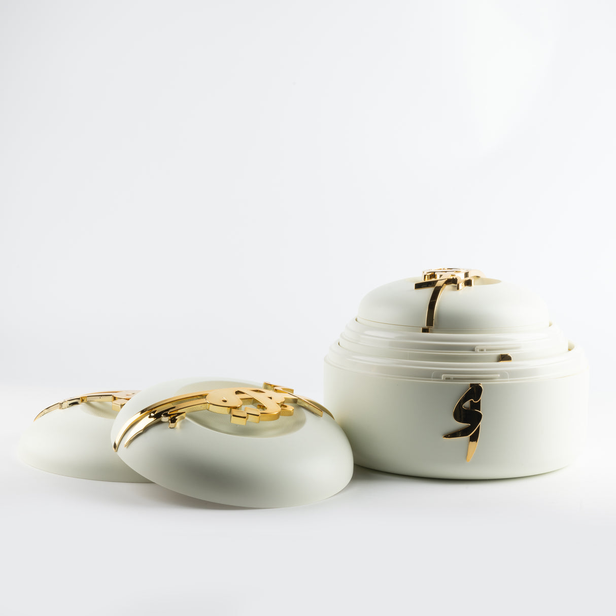 Liqa'a - Food Thermos/ Warm Serv (Set of 3) - Pearl White & Gold