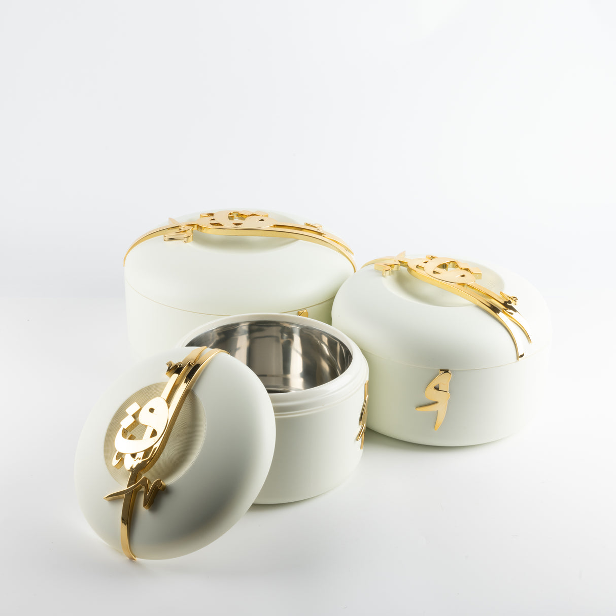 Liqa'a - Food Thermos/ Warm Serv (Set of 3) - Pearl White & Gold