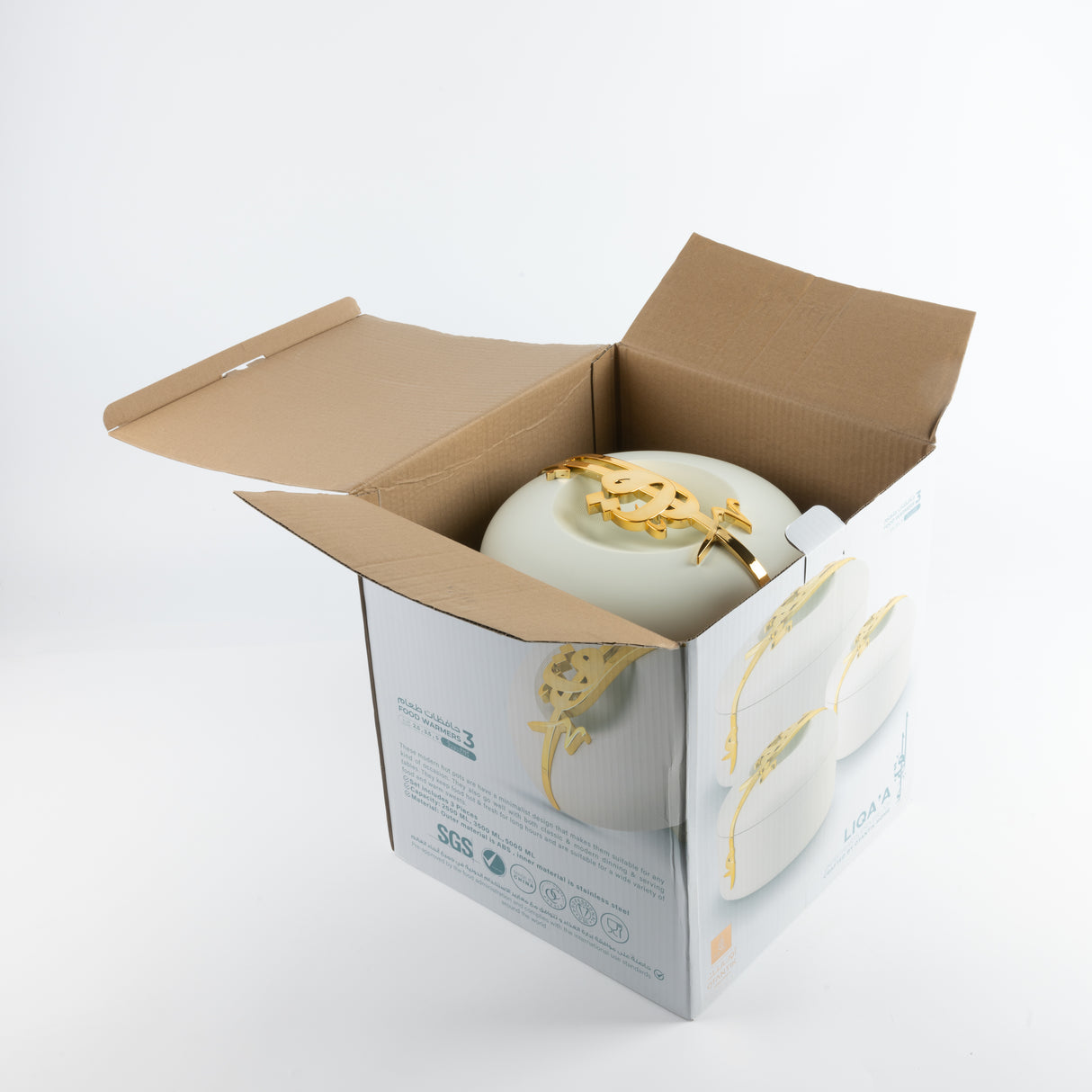 Liqa'a - Food Thermos/ Warm Serv (Set of 3) - Pearl White & Gold