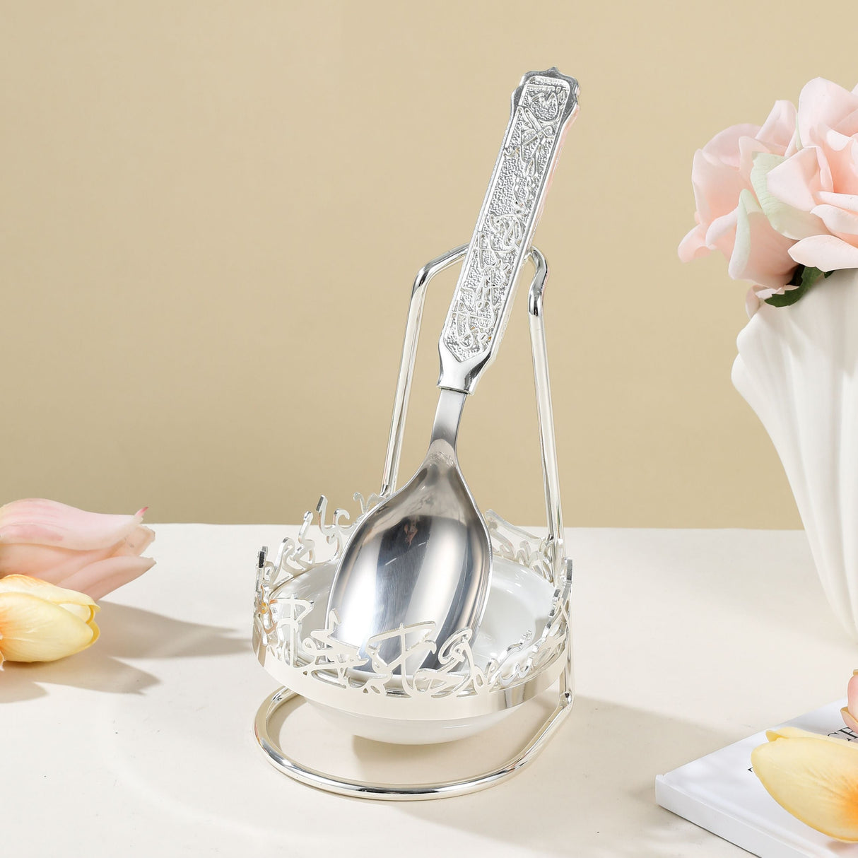 Jiwar – Luxury Chafer Spoon & Holder Set - Silver