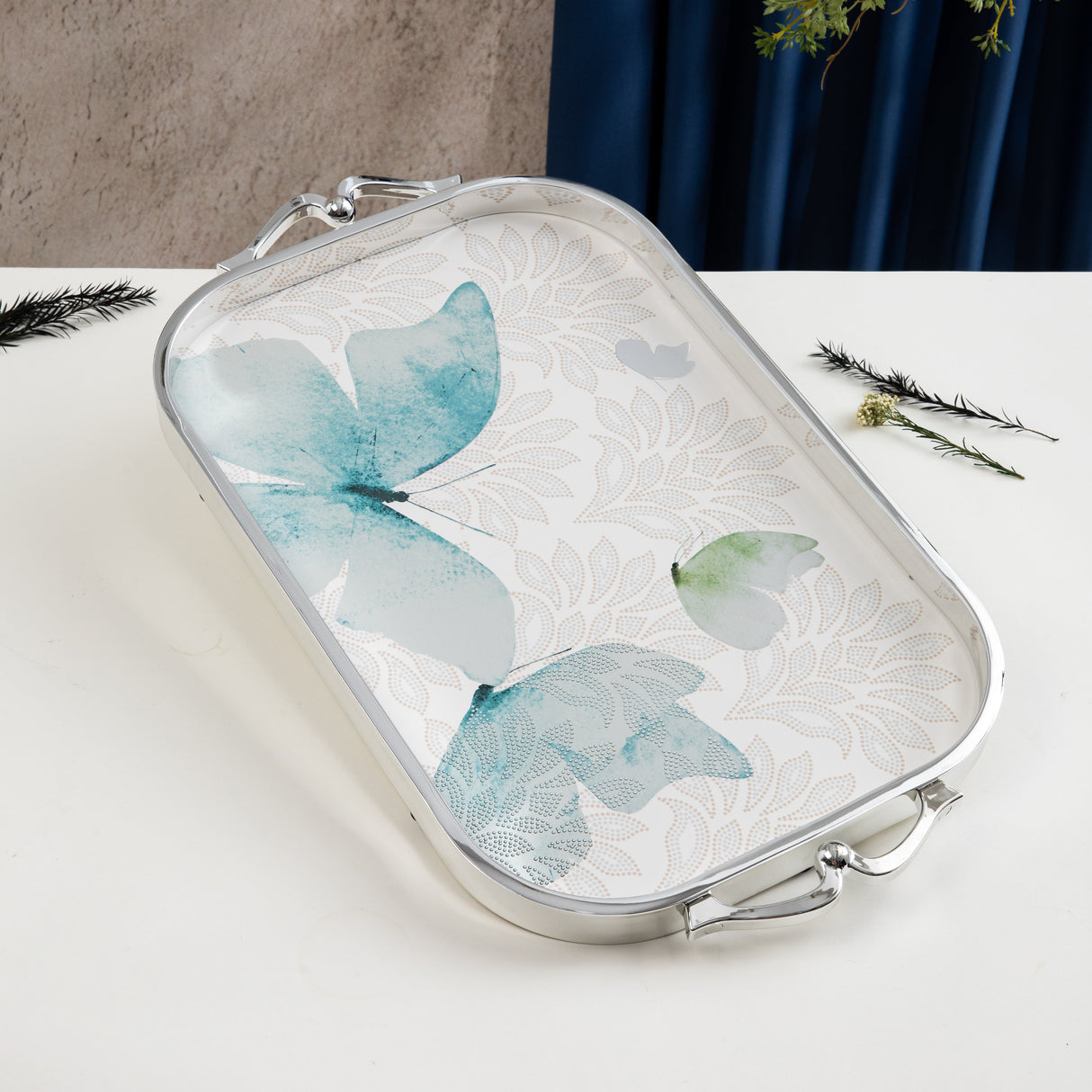 Veloura - Serving Tray - Blue & Silver