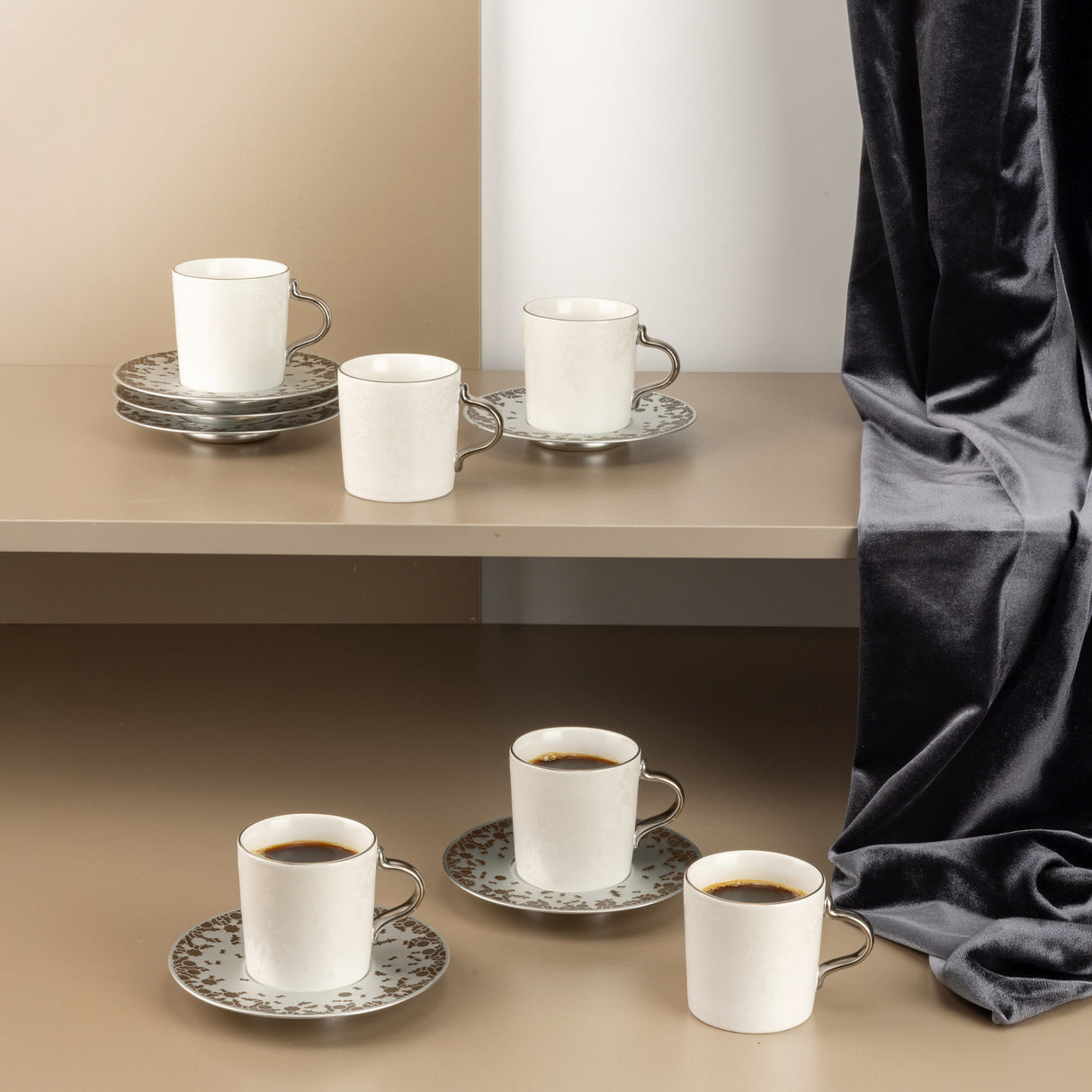 Nourhan - Espresso/Turkish Coffee Set (12-Pc) - Bronze & Silver