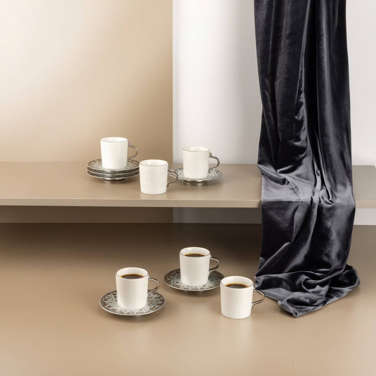 Nourhan - Espresso/Turkish Coffee Set (12-Pc) - Bronze & Silver