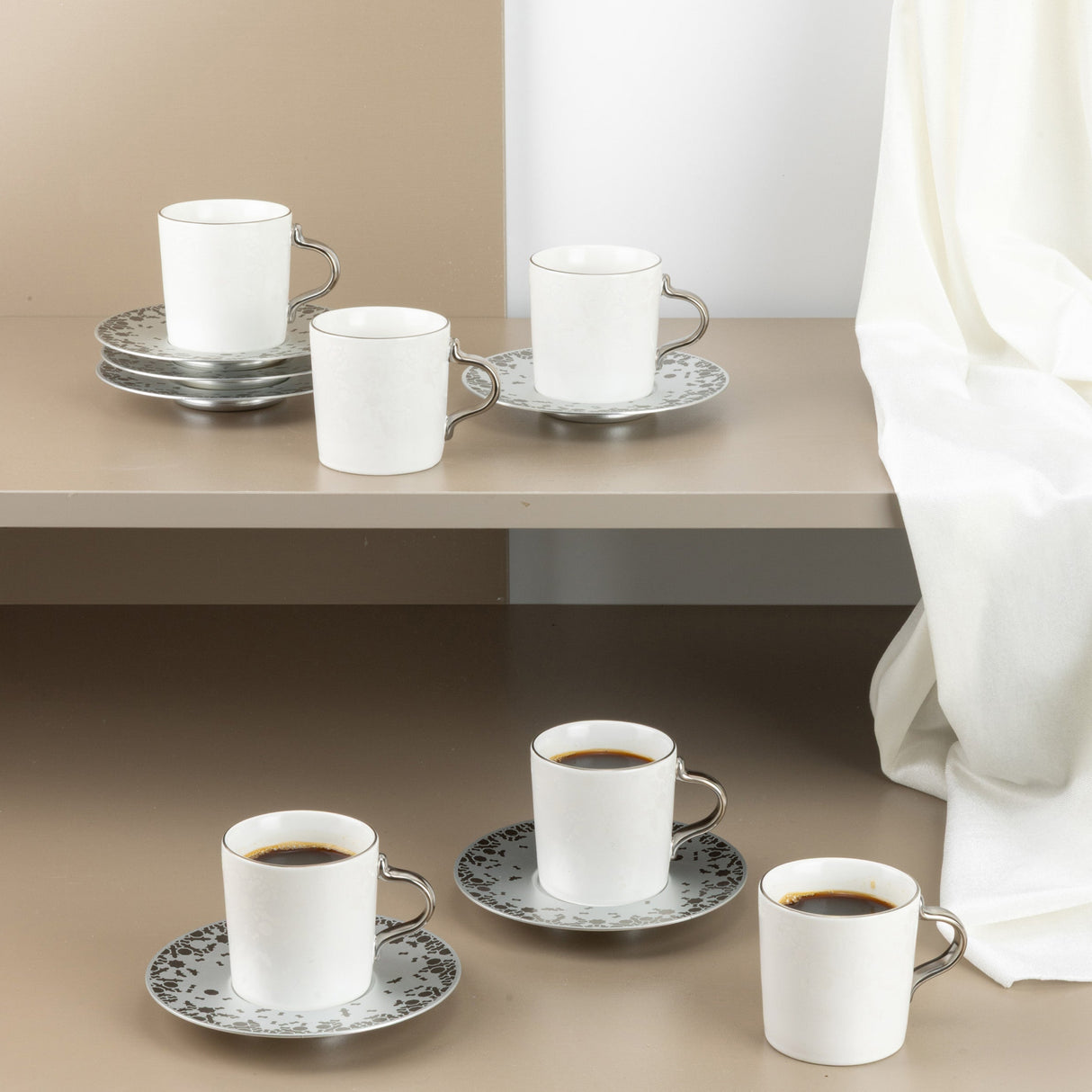 Nourhan - Espresso/Turkish Coffee Set (12-Pc) - Silver