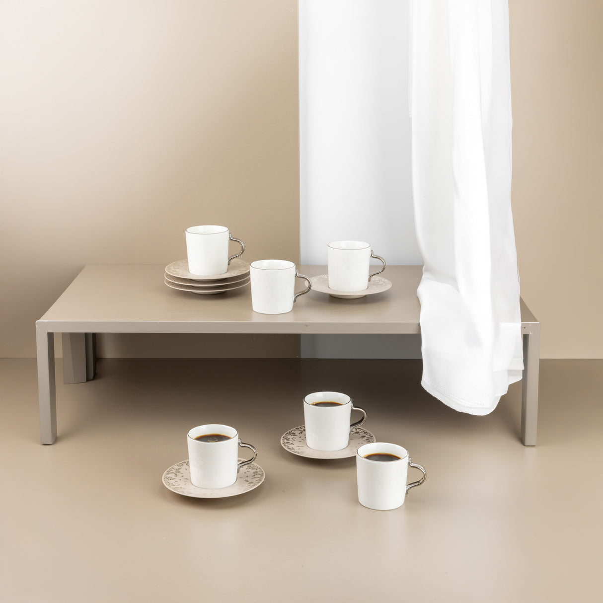 Nourhan - Espresso/Turkish Coffee Set (12-Pc) - Beige & Silver