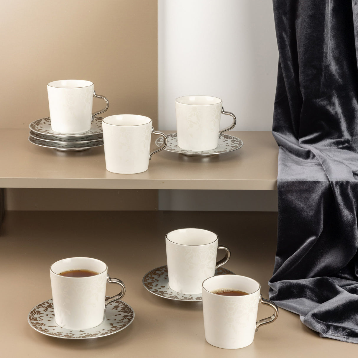 Nourhan - Cappuccino Set (12-Pc) - Bronze & Silver