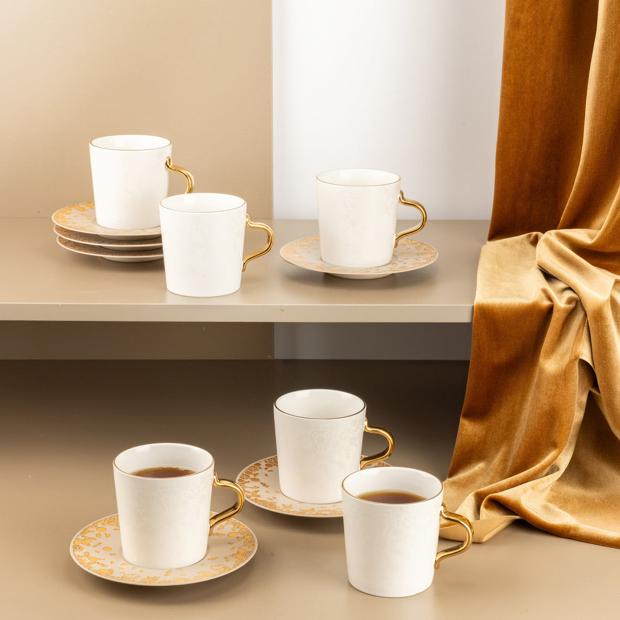Nourhan - Cappuccino Set (12-Pc) - Gold & Beige
