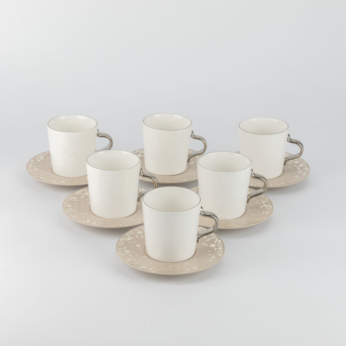 Nourhan - Cappuccino Set (12-Pc) - Beige & Silver