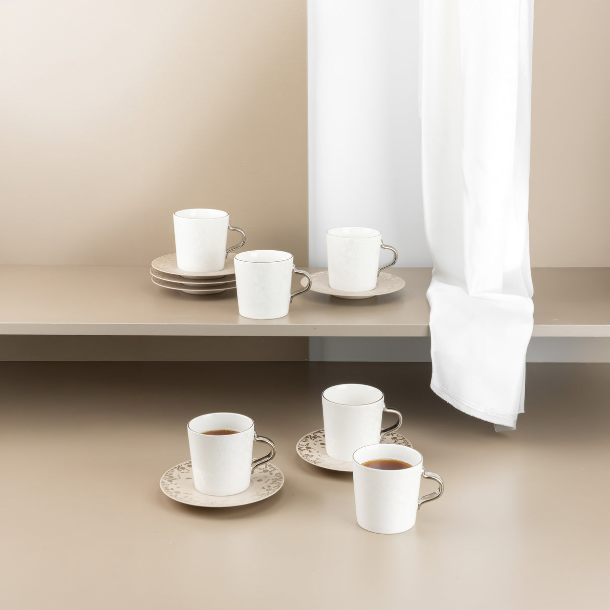 Nourhan - Cappuccino Set (12-Pc) - Beige & Silver