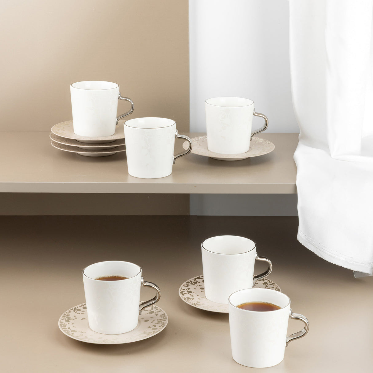 Nourhan - Cappuccino Set (12-Pc) - Beige & Silver