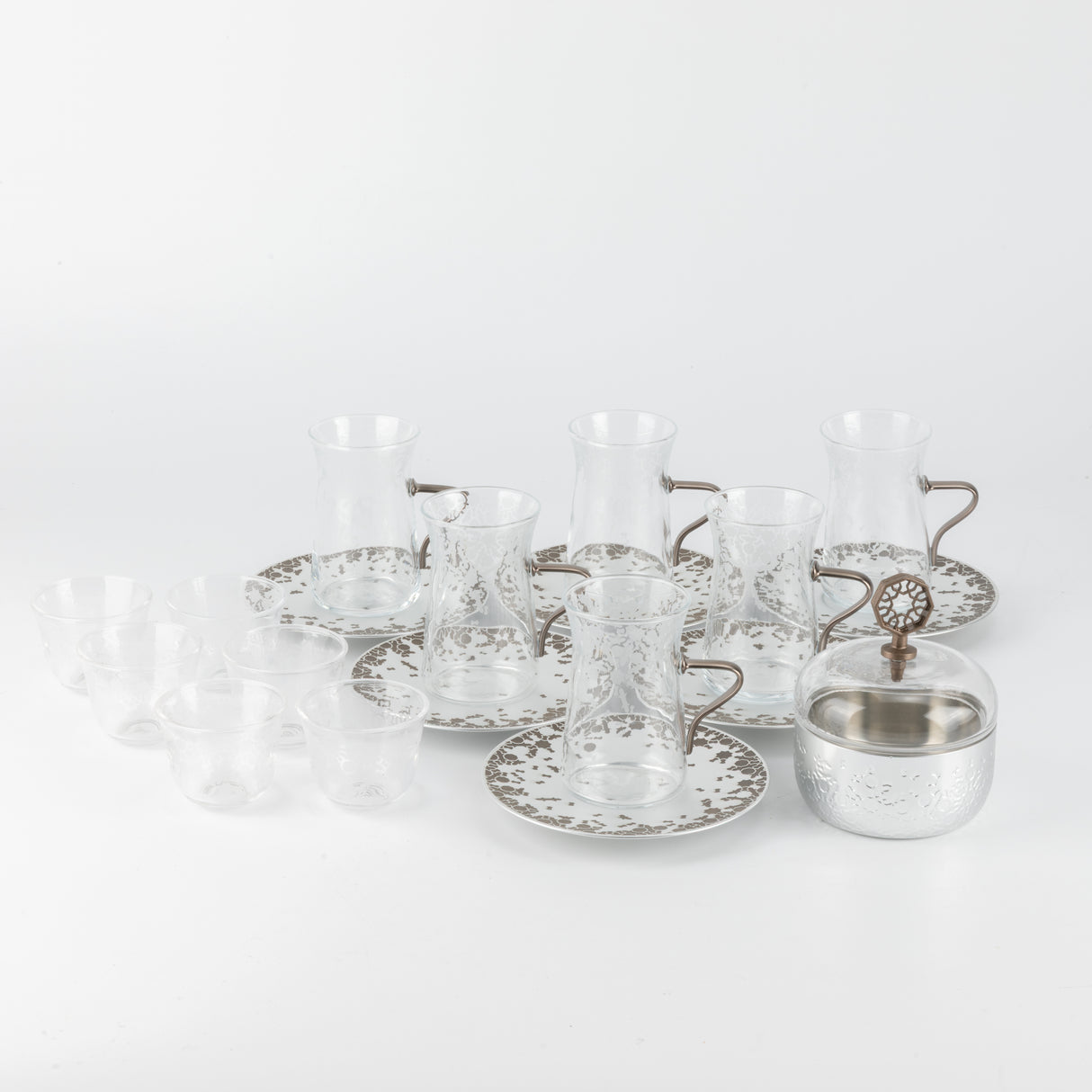 Nourhan - Tea Set (19-Pc) - Bronze & Silver