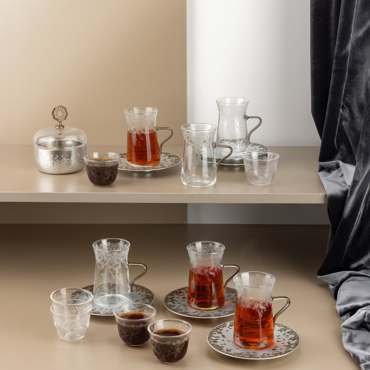 Nourhan - Tea Set (19-Pc) - Bronze & Silver