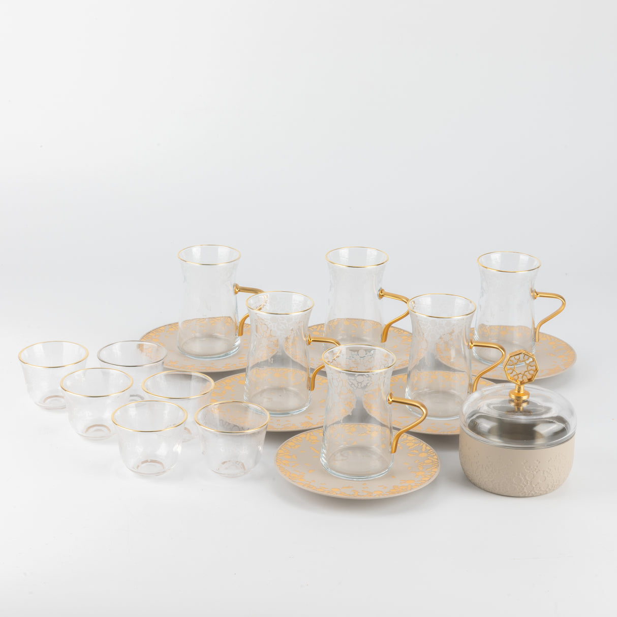 Nourhan - Tea Set (19-Pc) - Beige & Gold