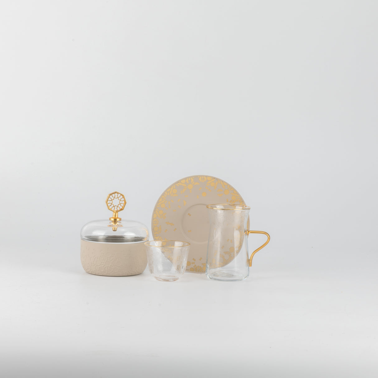 Nourhan - Tea Set (19-Pc) - Beige & Gold