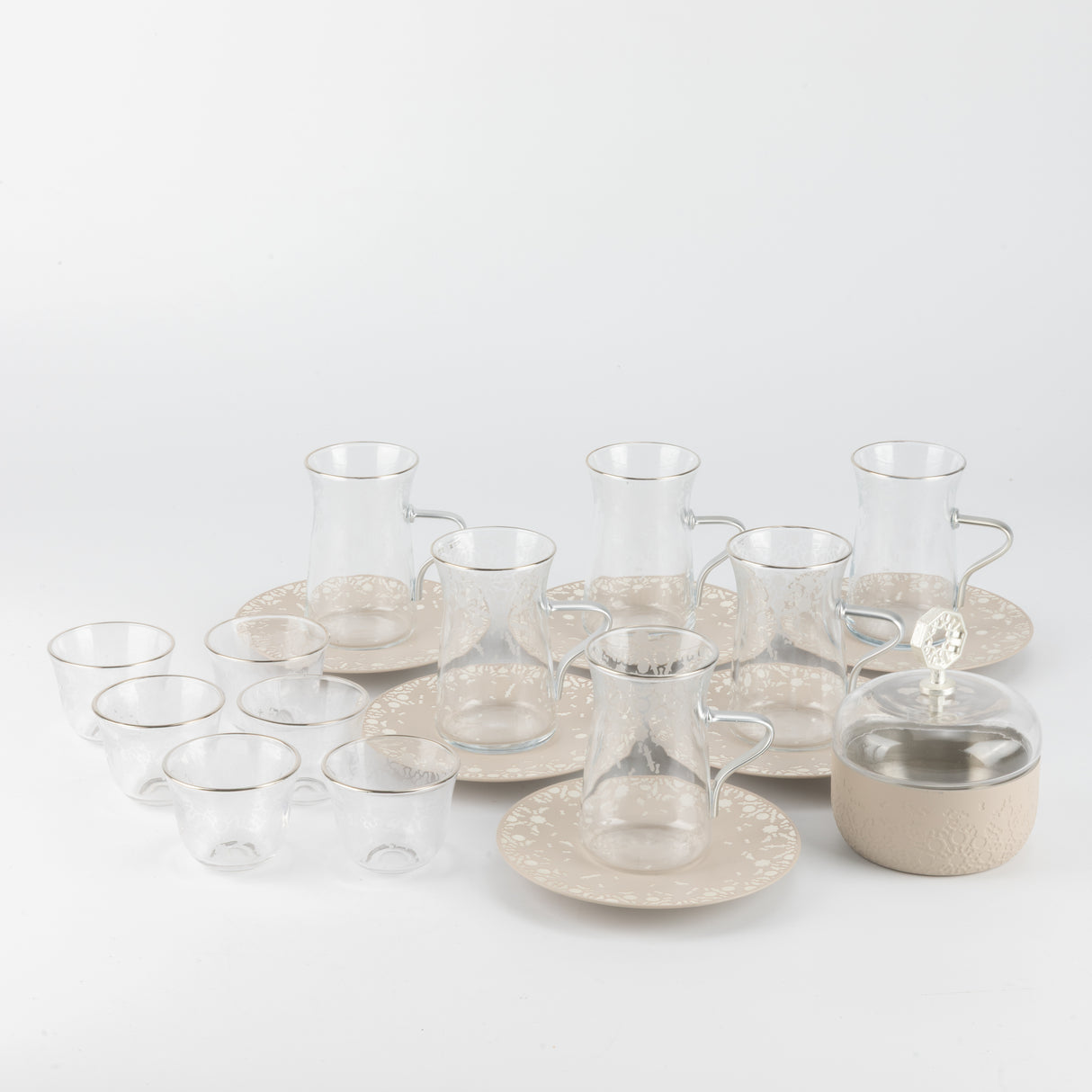 Nourhan - Tea Set (19-Pc) - Beige & Silver