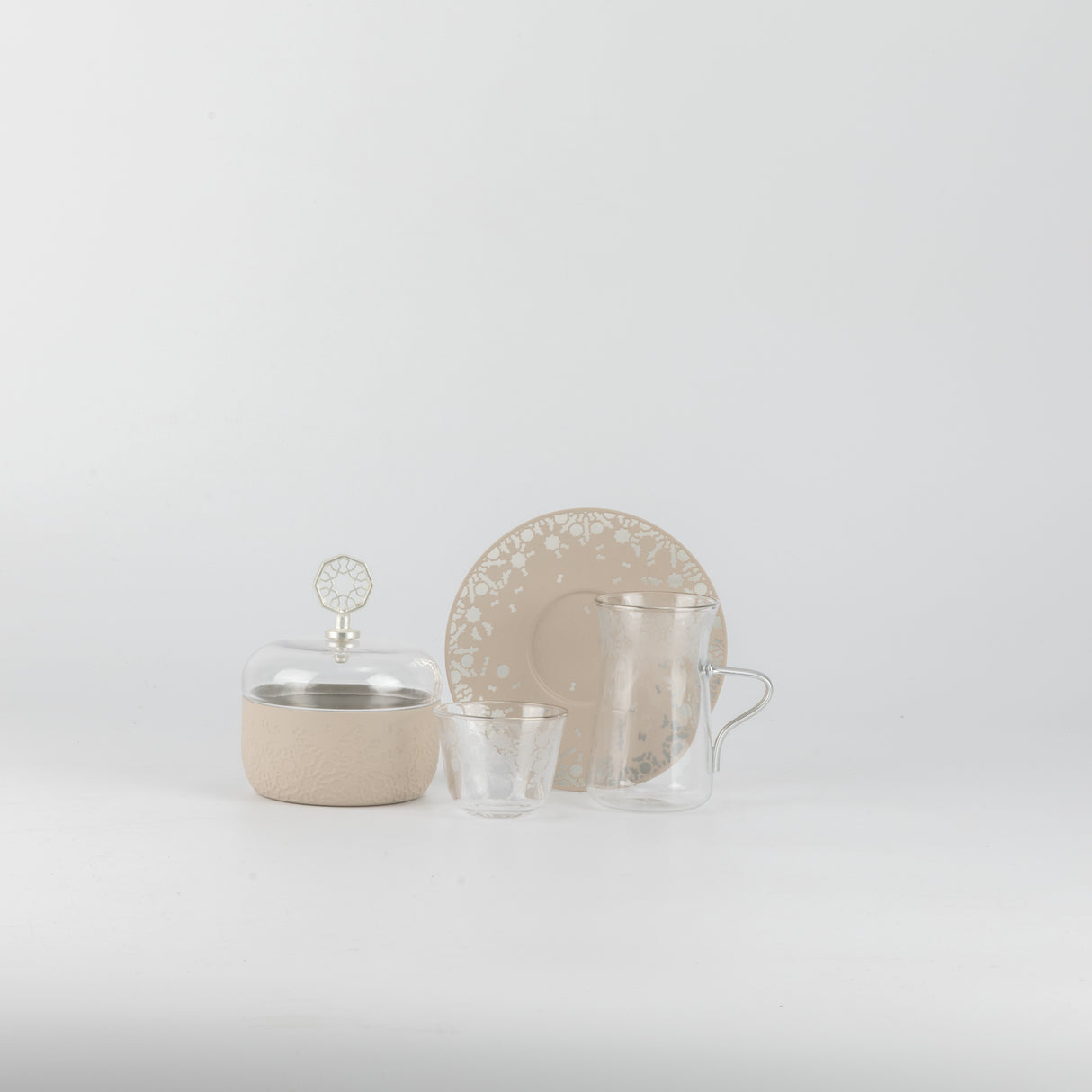 Nourhan - Tea Set (19-Pc) - Beige & Silver