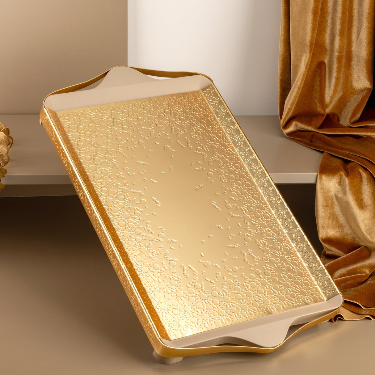 Nourhan- Serving Tray - Gold & Beige